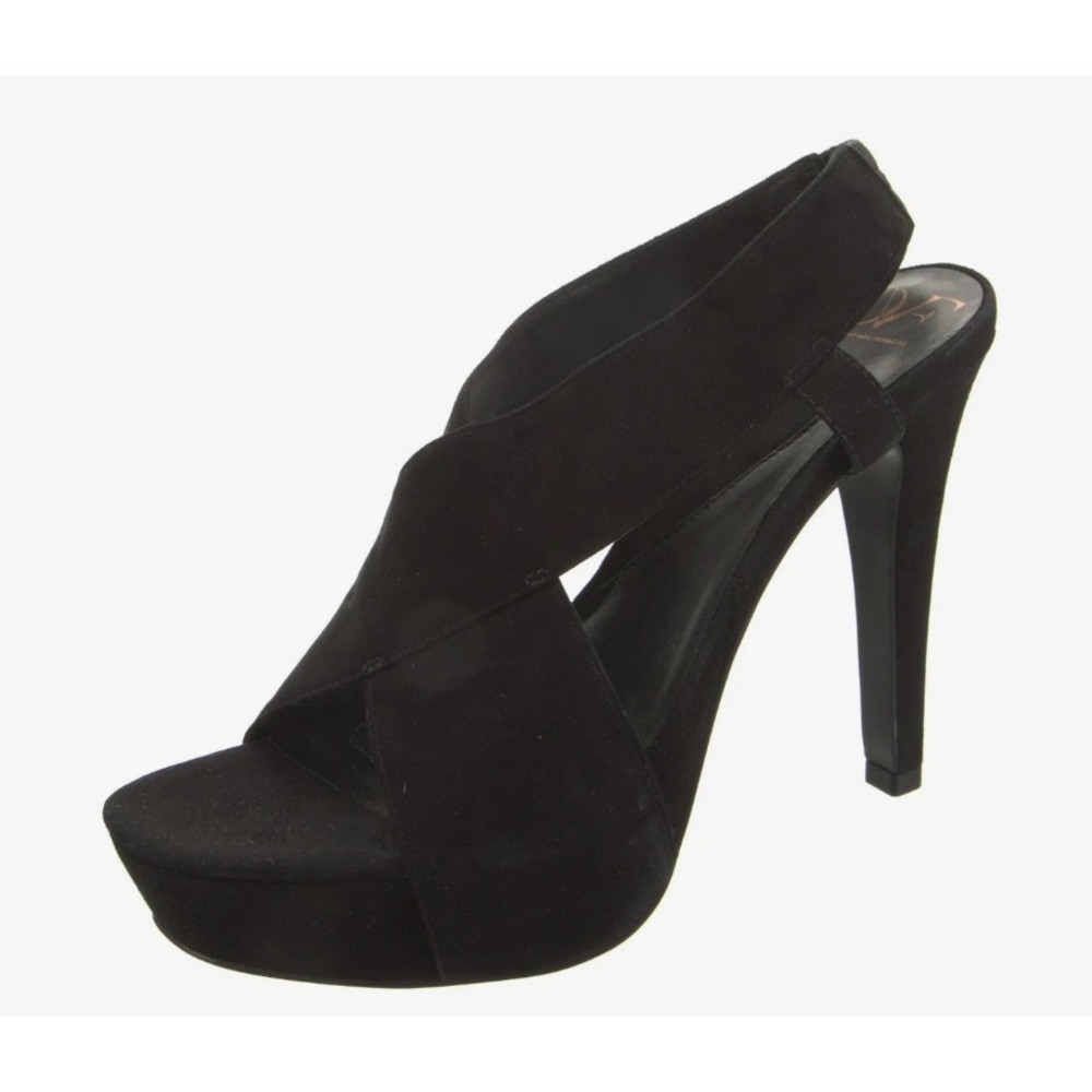 Diane von Furstenberg Black Suede Slingback Platform Heels Womens 8 M Crisscross
